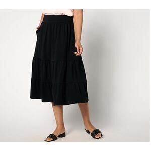 Isaac Mizrahi Size 2X Black Tiered Midi Skirt A647710 NWOT